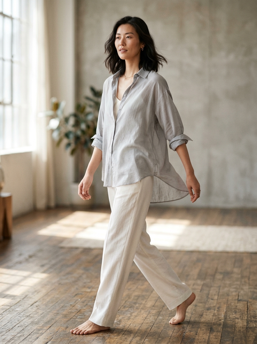 Model wearing the mist Soline air shirt